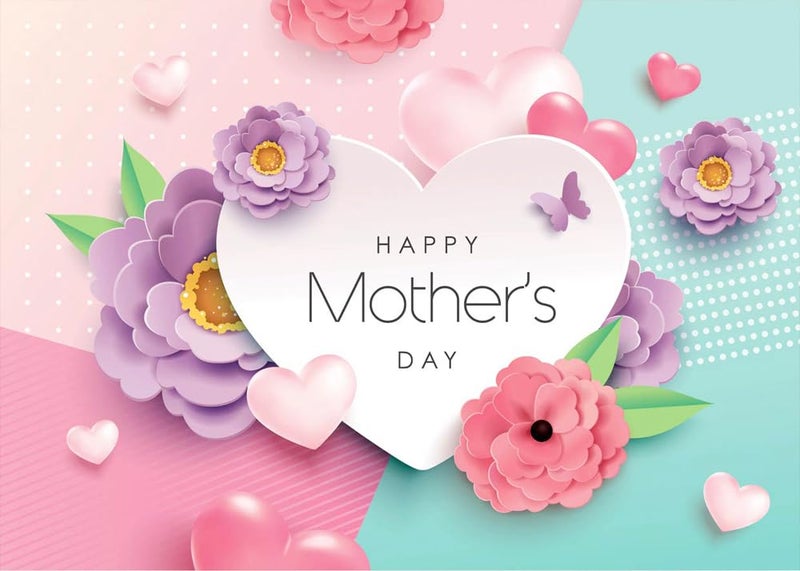 Dudaacvt 7x5ft Happy Mother's Day Backdrops Love Mothers Day Heart Photography Background Thanks Mom Banner Backdrop Best Mom Party Photo Decorations Backdrop - Image 1